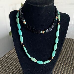 Unbranded Turquoise Bead Layered Necklace with Black Accent Strand